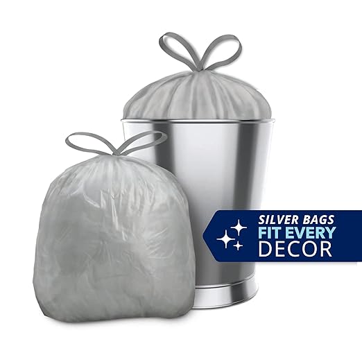 Color Scents Small Trash Bags - 4 Gallon, 40 Bags (1 Pack of 40 Count), Drawstring - Silver Bag in Simply Clean Scent with Microban