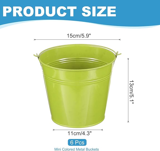 PATIKIL 5.9"x5.1" Small Metal Buckets with Handle, 6 Pcs Mini Galvanized Bucket Colorful Easter Buckets for Crafts Party Favors Decoration, Green
