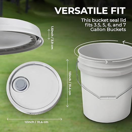 3.5-Gallon White Bucket Pail with Spout Lid, Metal Handles with Plastic Grip for Easy Carrying, Easy Stack and Store, Heavy-Duty Extra Durable, Food Grade, BPA Free - 5 Pack