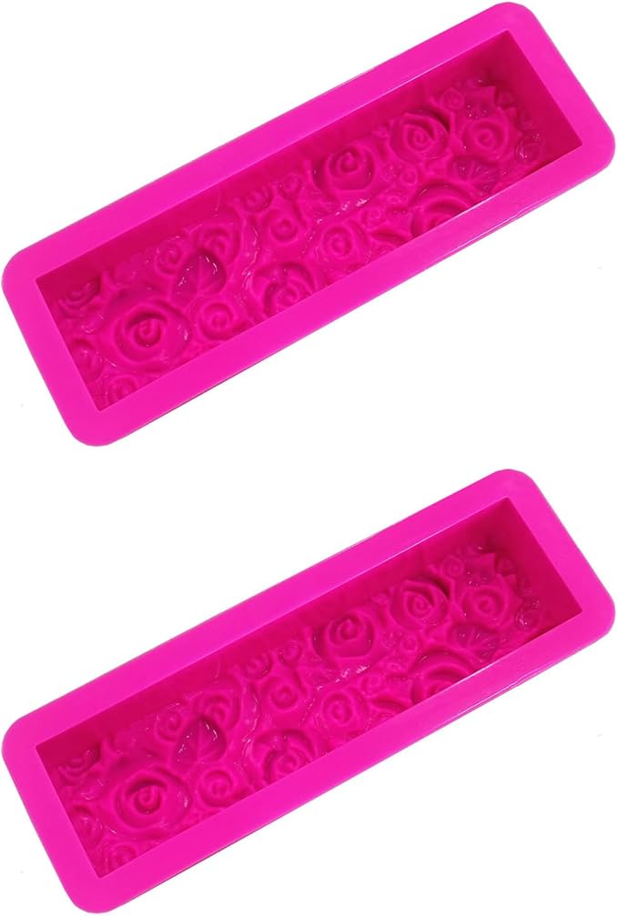 2 Pcs Flexible Rectangular Rose Soap Silicone Mold Flowers Craft Art Silicone Soap Mold Candle Making for Homemad Soap Crafts (Rose Red)