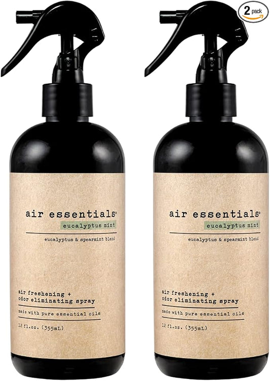 Air Essentials Air Freshener & Odor Eliminator Spray - 12 oz, Pack of 2 - Made with Pure Essential Oils - Eucalyptus Mint Scent