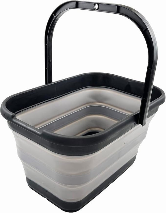 SAMMART 12L (3.1 Gallon) Collapsible Rectangular Handy Basket/Bucket/Multiuse Foldable Water Pail for Camping, Fishing (Black/Alloy Grey)