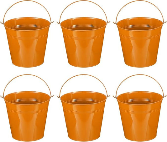 PATIKIL 7"x6.4" Small Metal Buckets with Handle, 6 Pcs Mini Galvanized Bucket Colorful Easter Buckets for Crafts Party Favors Decoration, Orange