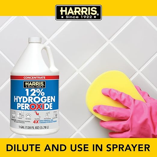 HARRIS 12% Concentrated Hydrogen Peroxide, 128oz, for Kitchen, Bath, Laundry, Home and Garden with Easy Fill Funnel