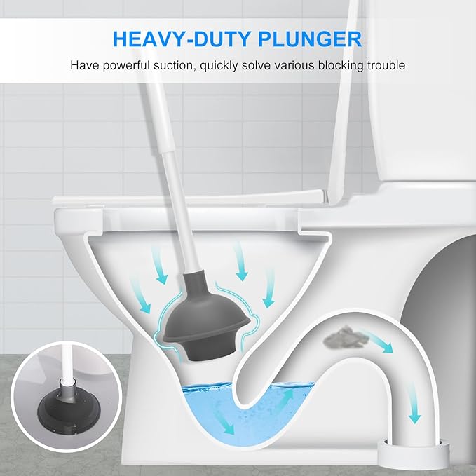 SetSail Toilet Brush and Plunger Set, Toilet Plungers for Bathroom Heavy Duty Toilet Bowl Brush and Holder Hidden Toilet Plunger and Brush Set for Deeply Cleaning - White