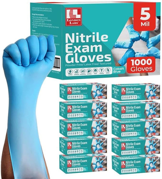 Sky Blue 5 Mil Nitrile Exam Gloves Disposable Latex Free | Medical Rubber Gloves for Doctors, EMT, First Aid Kit, Food Service & Cleaning | Bulk Case of (1000 CT)