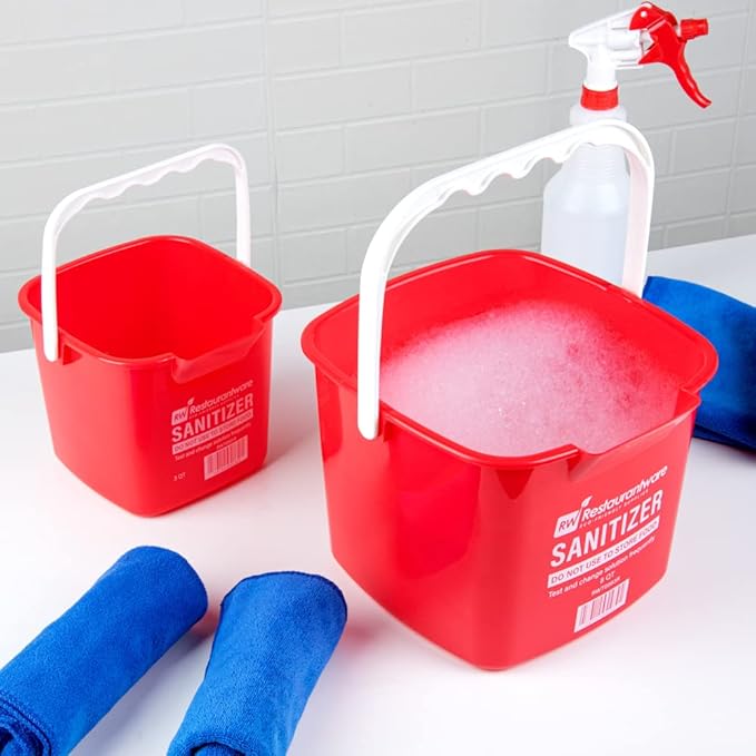 Restaurantware RW Clean 8 Quart Cleaning Bucket 1 Detergent Square Bucket - With Measurements Built-In Spout And Handle Red Plastic Utility Bucket For Home Or Commercial Use