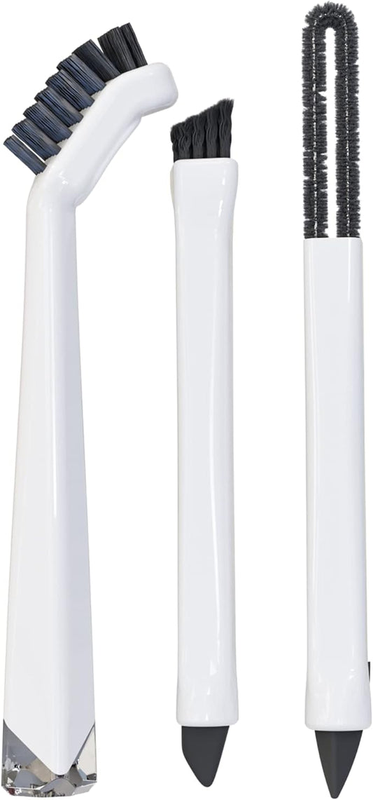 Small Cleaning Brush Set 3pcs—Crevice Brushes for Cleaning—Scrub Brushes Set with Silicone Tipped Scrub Brush—Stiff Handle Miniature Cleaning Brush for Kitchen Uensils, Tight Spaces, Tub, Shower