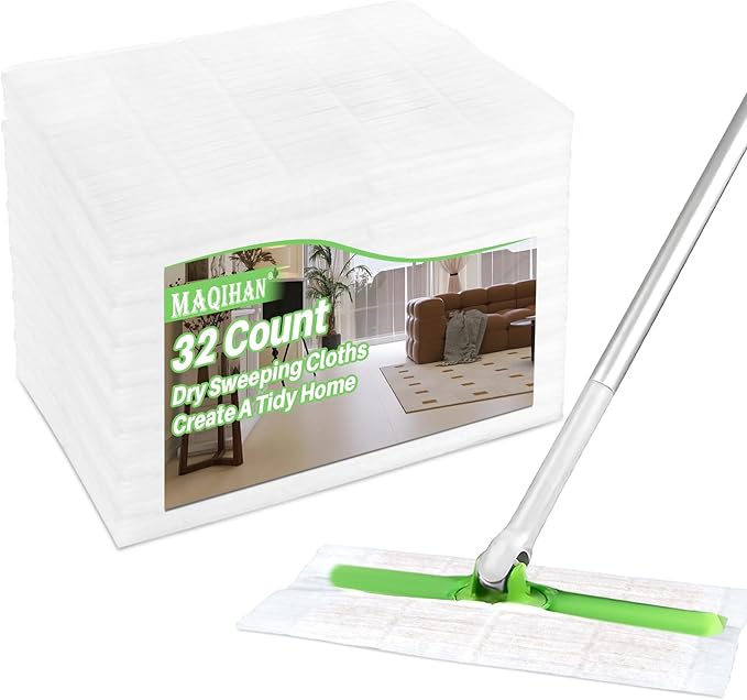 MAQIHAN Dry Mop Pads - 32PCS Dry Sweeping Cloths Unscented All Purpose Disposable Dry Mop Refills Floor Cleaner for Hardwood Floor Dust Mopping and Cleaning