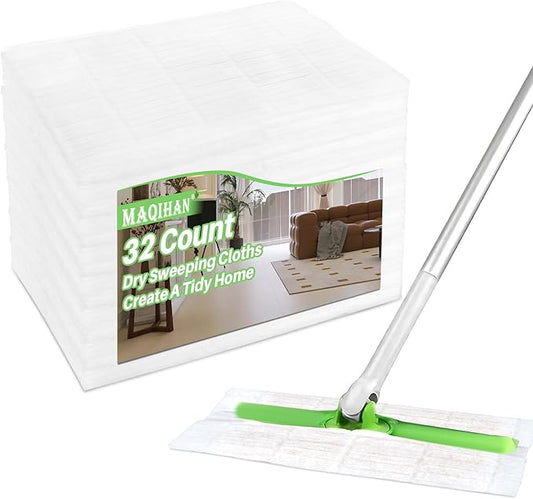 MAQIHAN Dry Mop Pads - 32PCS Dry Sweeping Cloths Unscented All Purpose Disposable Dry Mop Refills Floor Cleaner for Hardwood Floor Dust Mopping and Cleaning