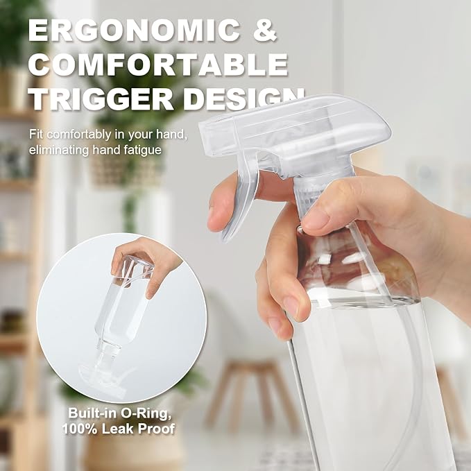 Plastic Spray Bottles (2-Pack, 16.9 Oz) Heavy Duty Spraying, Mist & Stream, Empty Water Sprayer Bottle for Cleaning Solutions, Essential Oils, Hair, Plants, BBQ, Dog Cat Behavior Correction (Clear)