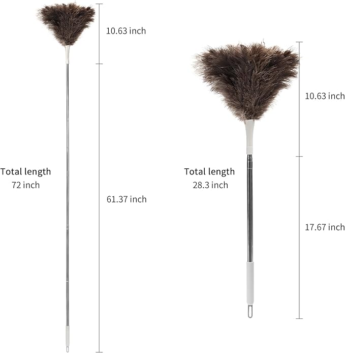 Ostrich Feather Duster Pole 28 to 72 Inch,Extendable Feather Duster Used for Home Cleaning Ceilings Furniture Fans