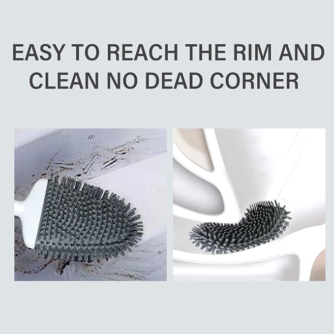 Sellemer Toilet Brush and Holder Set for Bathroom, Flexible Toilet Bowl Brush Head with Silicone Bristles, Compact Size for Storage and Organization, Ventilation Slots Base (2 Pack, White)