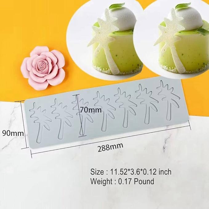 3D Hollow Leaf Fondant Lace Mold Multi Leaves Flower Candy Mold Chocolate Sugar Craft Cake Decoration Cupcake Top (C Coconut Tree_11.52 * 3.6 * 0.12inch)