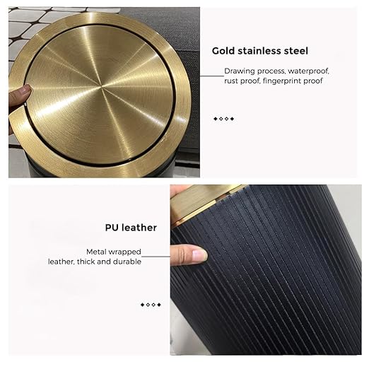 15L/4GAL Black Bathroom Trash can,Gold Bathroom Garbage can with lid，Small Trash Can with Flipping Lid, Garbage cans for Bedroom, Kitchen，Living Room.(15L-Black)