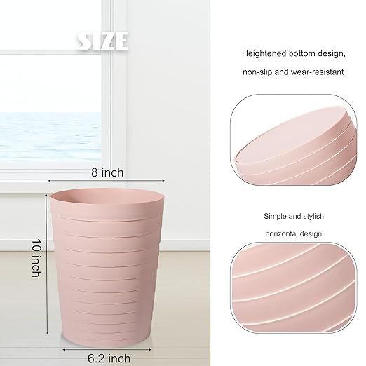 UUJOLY Small Bathroom Trash Can Wastebasket, Plastic Garbage Bin Container Basket for Bathrooms, Laundry Room, Kitchens, Offices, Kids Rooms, Dorms, Pink, 1.8 Gallon