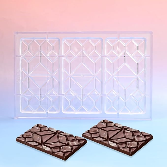 TUKE Polycarbonate Chocolate Molds Rectangle Shape 3D Pattern Chocolate Bar Mold 3 Pack Durable & Flexible Candy Moulds for Homemade Chocolates, Baking & Desserts - BPA-Free (E_ Rectangle)