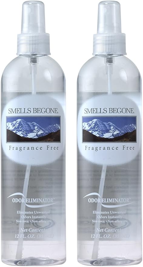 SMELLS BEGONE Air Freshener Spray - 12 oz, Pack of 2 - Odor Eliminator - Eliminates Odors from Smoke, Trash Cans, Cars, Pets & Boats - Fragrance Free