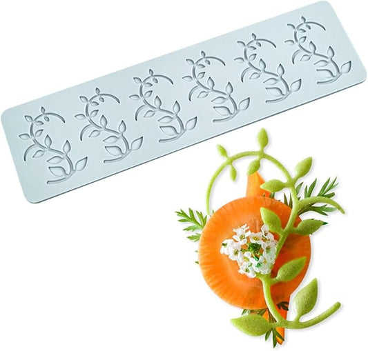 TUKE Tuile Molds Silicone Curved Leaf Silicone Hollow Mold Candy Mold Lace Mat for Cake Sugar Craft Decoration Chocolate Fondant Tuille Paste Baking Gummy Mould (Curved Leaf_9.6x2.64x0.12inch)