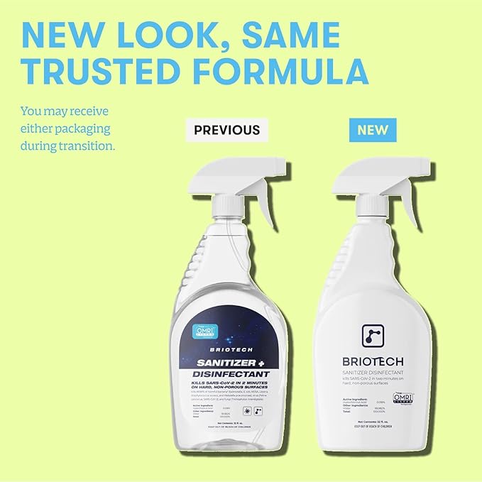 BRIOTECH Sanitizer Disinfectant Hypochlorous Spray, Kill 99.99% of Viruses & Bacteria, Control Mold, Eliminate Odor, Gentle for Nursery & Play Rooms, Food Contact Surface Sanitizer, 4 fl oz