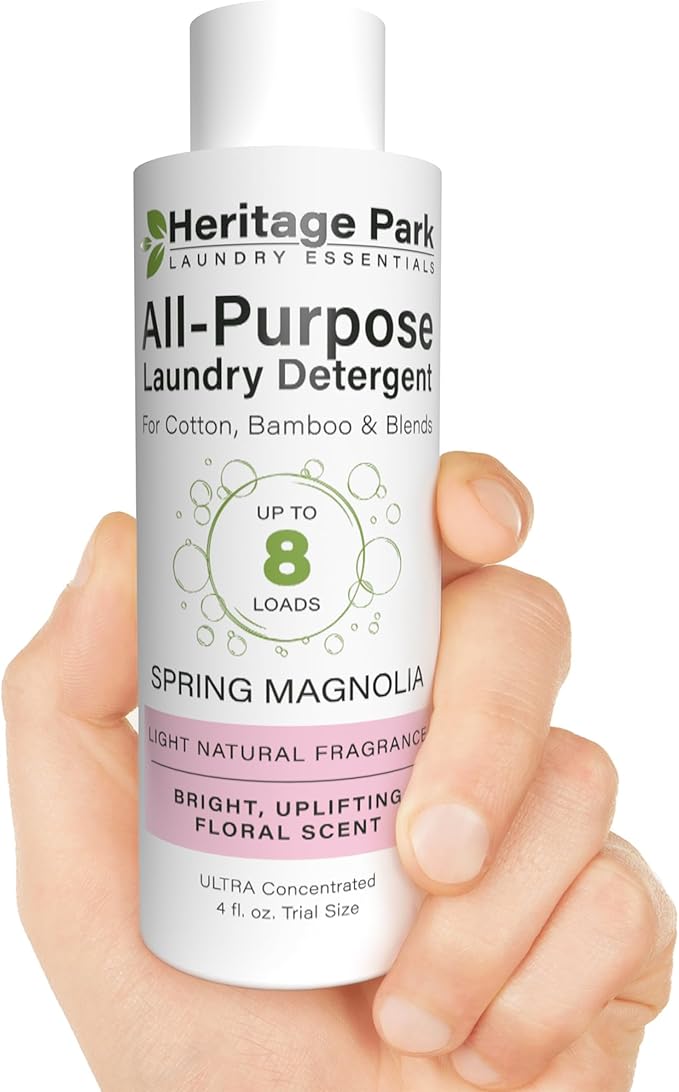 Heritage Park Luxury Laundry Detergent | Dermatologist Tested Plant based Natural & Enzyme Laundry Detergent | Sensitive Skin Friendly - Spring Magnolia (4 fl oz Trial Size)