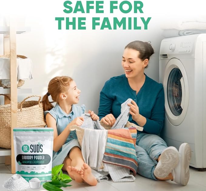 Dr Suds Natural Laundry Detergent Powder 4 Lbs 100+ Loads Scented with Eucalyptus and Peppermint Made with Natural Earth Ingredients Made in USA