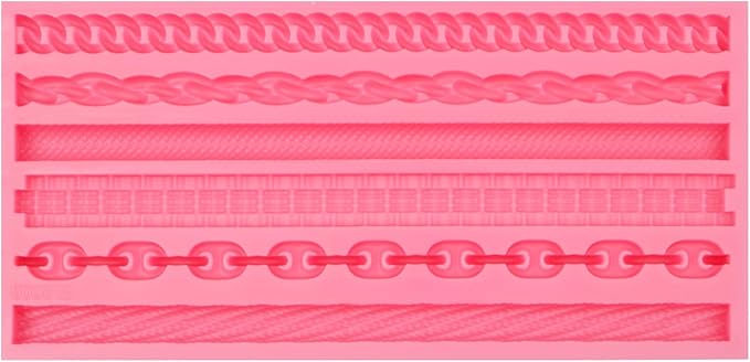 Chain and Rope Pattern Silicone Mold, 6 Designs, Pink Fondant Decorating Tool