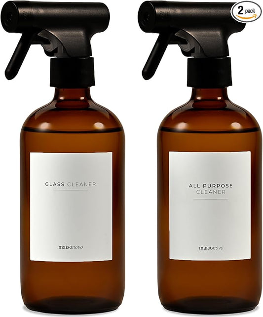 MaisoNovo Glass Spray Bottle - 16.9 fl oz Amber x 2 with 16 Labels