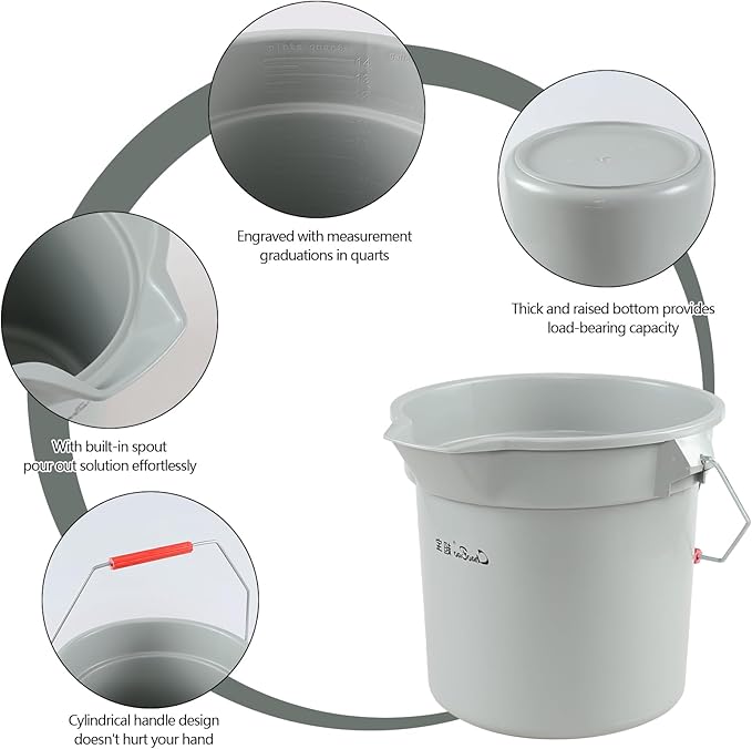 4 Packs 14 Quart Commercial Cleaning Pail, Round Utility Bucket with Handle, Plastic Water Container Cleaning Bucket