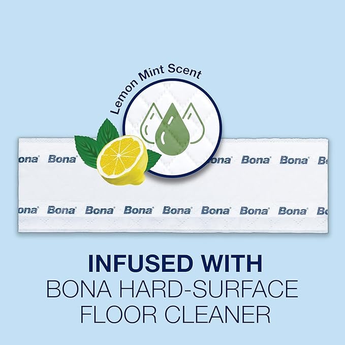 Bona® Disposable Wet Cleaning Pads for Hard-Surface Floors, Lemon Mint Scent 12 Count (Pack of 1)