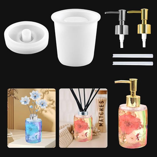 Bottle Resin Mold with Pump Soap Dispenser Resin Mold Perfume Bottle Silicone Molds for Epoxy Casting DIY Bottle Pen Flower Storage Candle Holder Home Decor