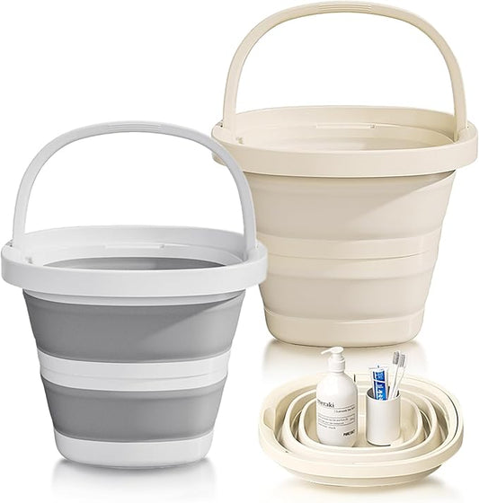 2-Pack Collapsible Buckets (2.6 Gallon/10L) - Foldable Rectangular Design with Handles, Space-Saving for RV, Camping, Car Wash, Fishing & Cleaning - Durable, Portable & Multi-Purpose