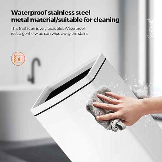 6.6 Gallon/25L Stainless Steel Square Trash Can, Large Capacity Kitchen Garbage Can, Business Trash Bin, Tall, Elegant, White Waste Basket, for Home, Office, Hotel (25LWhite)