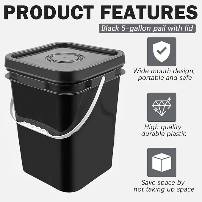 12 Pcs 5 Gallon Paint Bucket with Lid,Thickened Square Plastic Bucket Food Storage Container Industrial Buckets (with DIY Label Sticker Towel and Brush) for Paint Storage Barrels Garage Garden