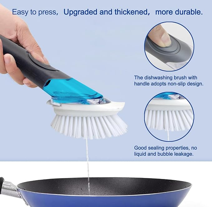 CELOX Dish Brush with Soap Dispenser for Cleaning Pots, Dishes, Bowls, Gray