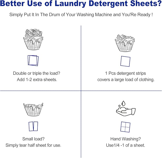 DR.EASY Odor Remover Laundry Detergent Sheets 240 loads Mountain Fresh,Easy To Carry Great For Travel,safe for pets,No mess No Dyes biodegradable formula