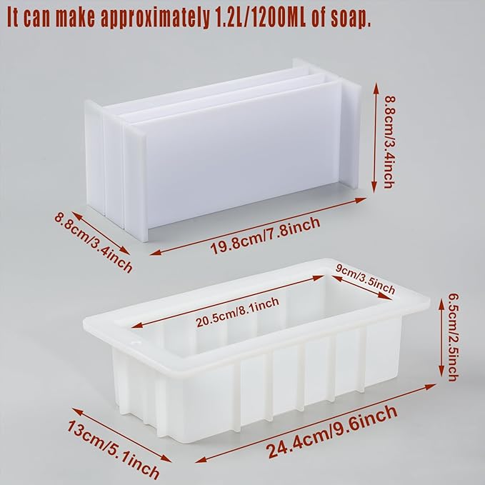 42oz Silicone Soap Mold Loaf Soap Making Mold with 5 Acrylic Dividers for DIY Handmade Soap Swirl Making Tools, white