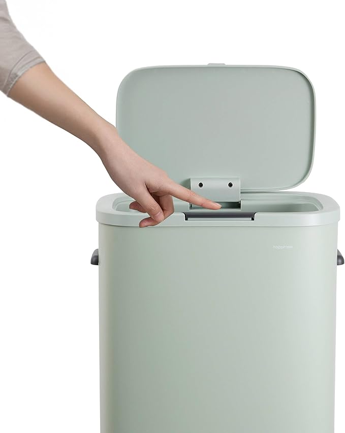 happimess HPM1017E Tammi Kitchen 14.5-Gallon Slim Metal Push Button Trash Can for Home, Kitchen, Laundry Room, Office, Bedroom, Bathroom, Pistachio Gelato