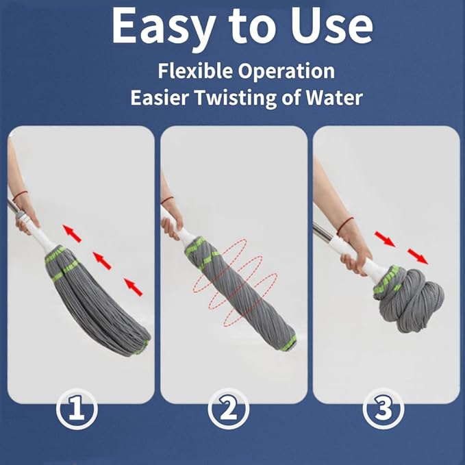 Microfiber Mops for Floor Cleaning, Long Handle Self Wringing Mop, Twist Mop for Tile, Hardwood Floor, Tile, Kitchen, Home, Office
