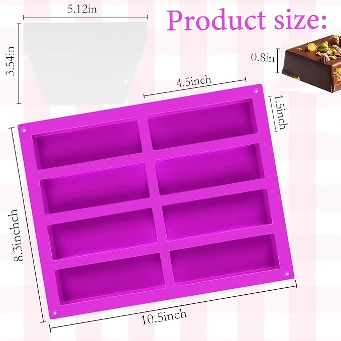 3 Pack 8-Cavity Silicone Granola Bar Molds, Rectangle Protein Bar Mold Silicone Baking Molds for Baking Chocolate Bar, Cereal Bar, Cheesecake, Brownies, Energy Bars, Candy Bar