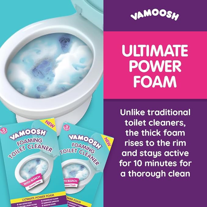 Vamoosh 6-in-1 Toilet Foaming Cleaner | Self-Activating Foam Technology | Stays Active for 10 Minutes | Easy to Use | Removes Stains | Eliminates Limescale & Removes Odor | 100g (Pack of 3)