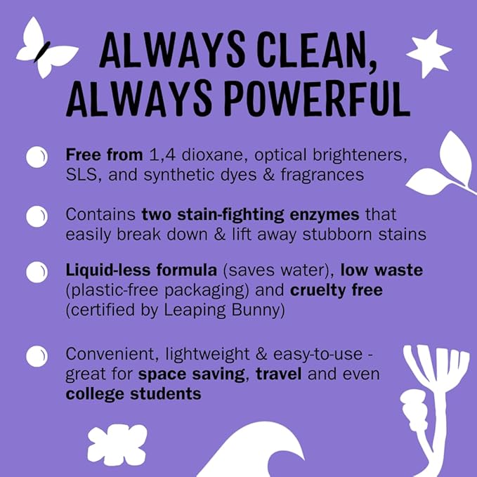 Molly’s Suds Laundry Detergent Sheets | Gentle on Sensitive Skin, Powerful Bio-Based Enzymes, Stain-Fighting | Liquidless & Plastic-Free Packaging | 120 Loads (Lavender)