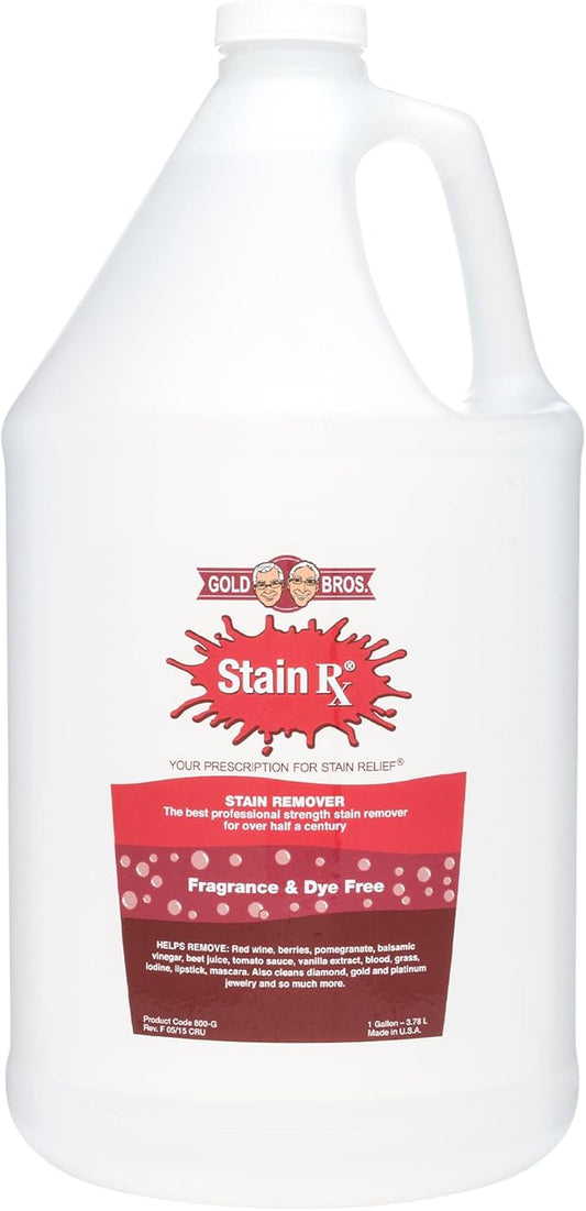 Stain Remover, Effectively Eliminates Stains from Wine, Berries & Blood on Colorfast Fabrics, Carpets, Upholstery & Jewelry, Fragrance Bleach & Dye-Free, Peroxides & Phosphates, 1 Gallon