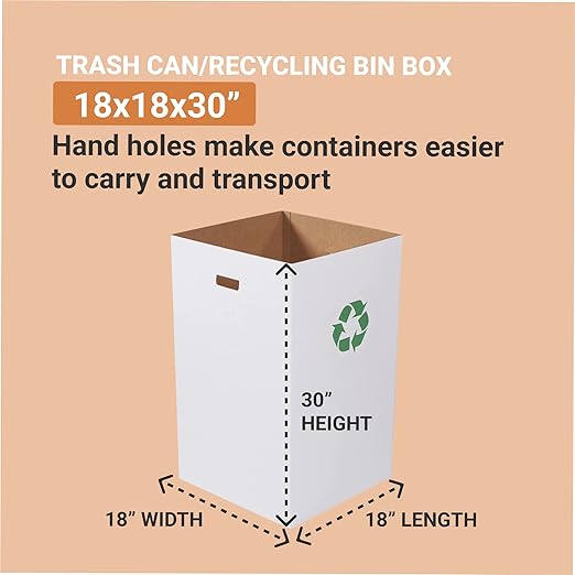 BOX USA Cardboard Trash Cans and Recycling Bins, 40 Gallon 18" L x 18" W x 30" H (10-Pack) Reusable or Disposable Pop Up Garbage Boxes for Parties, Outdoor Events, Heavy Duty, Recycle
