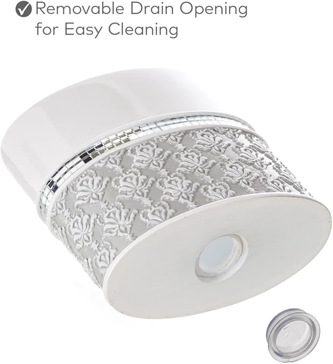 Creative Scents Mirror Damask Toothbrush Holder for Bathroom - Gray & White Toothbrush and Toothpaste Holder - Decorative Toothbrush Cup for Bathroom Holds Multiple Standard Or Electric Toothbrushes