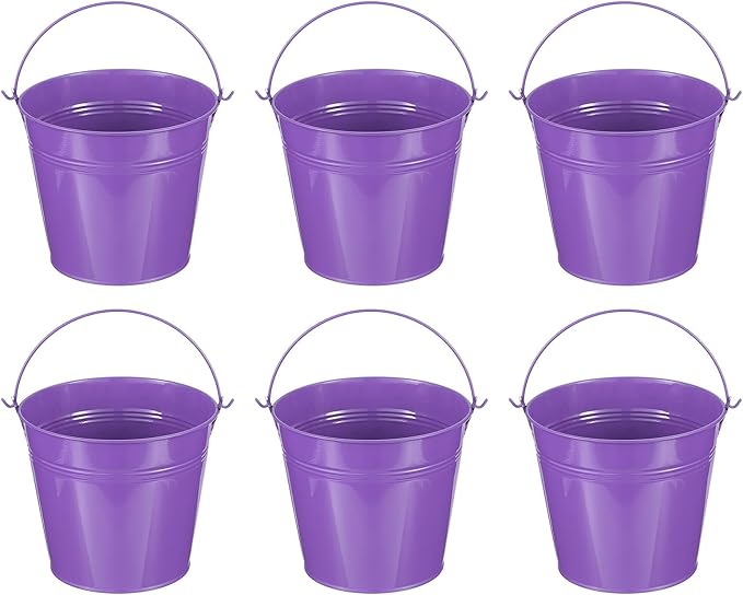 PATIKIL 5.9"x5.1" Small Metal Buckets with Handle, 6 Pcs Mini Galvanized Bucket Colorful Easter Buckets for Crafts Party Favors Decoration, Purple