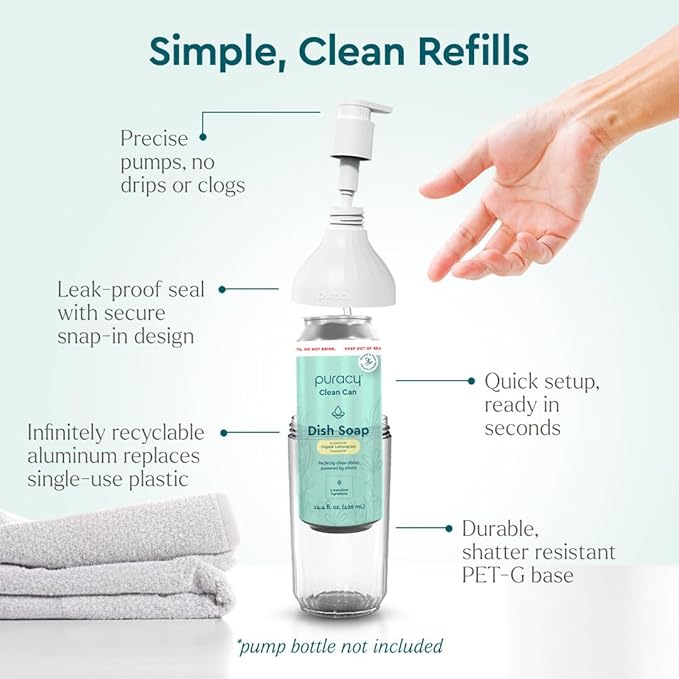 Puracy Natural Dish Soap Clean Can Refill Packs- Plant-Based Dishwashing Soap, Non-Toxic Dish Soap, Natural Liquid Dishwashing Detergent Soap As Seen on TikTok (Organic Lemongrass, 14.4 fl oz, 3 Pack)