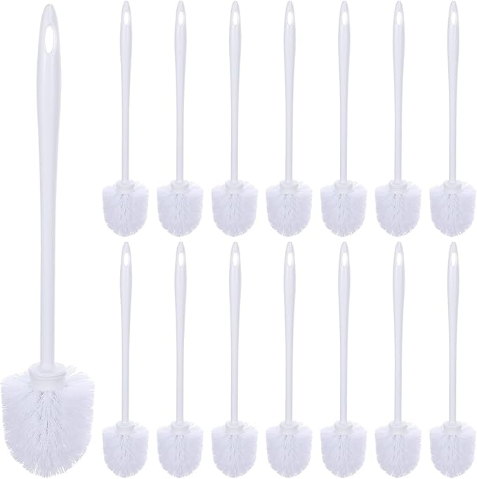 15 Pack 14.2 Inch Toilet Brush Commercial Heavy Duty Toilet Bowl Cleaning Scrubber White Long Handle Toilet Bowl Brush for Home Restrooms Bathroom Cleaning Supplies