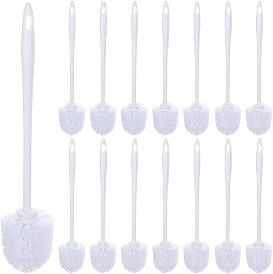 15 Pack 14.2 Inch Toilet Brush Commercial Heavy Duty Toilet Bowl Cleaning Scrubber White Long Handle Toilet Bowl Brush for Home Restrooms Bathroom Cleaning Supplies