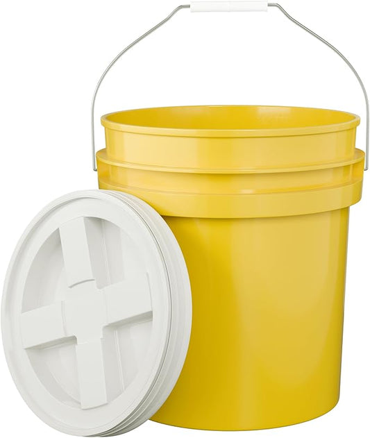 5-Gallon Yellow Bucket Pail with Gamma Seal Screw on Airtight Lid, Metal Handle with Plastic Grip for Easy Carrying, Easy Stack and Store, Heavy-Duty 90MIL Extra Durable, Food Grade, BPA Free - 1 Pack